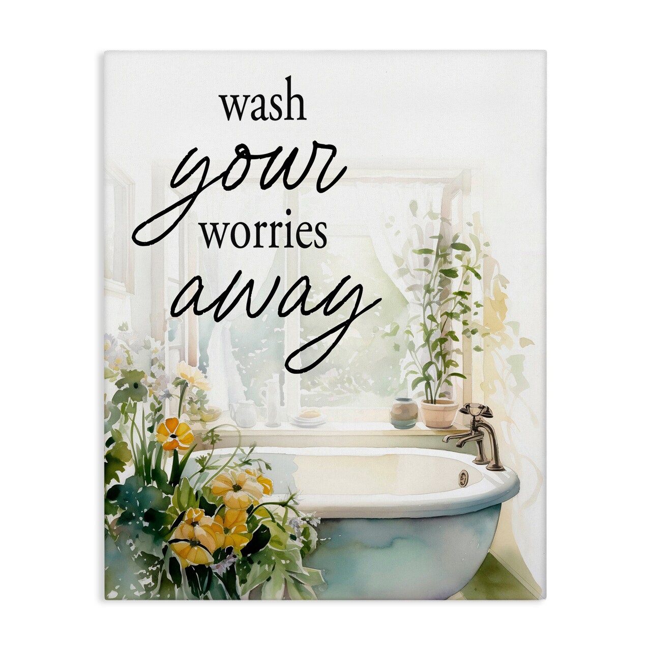 Stupell Industries Wash Worries Away Sunlit Bath Canvas, design by Lettered and Lined